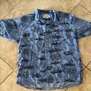 Columbia Blue fish map Casual Button Down Shirt size medium